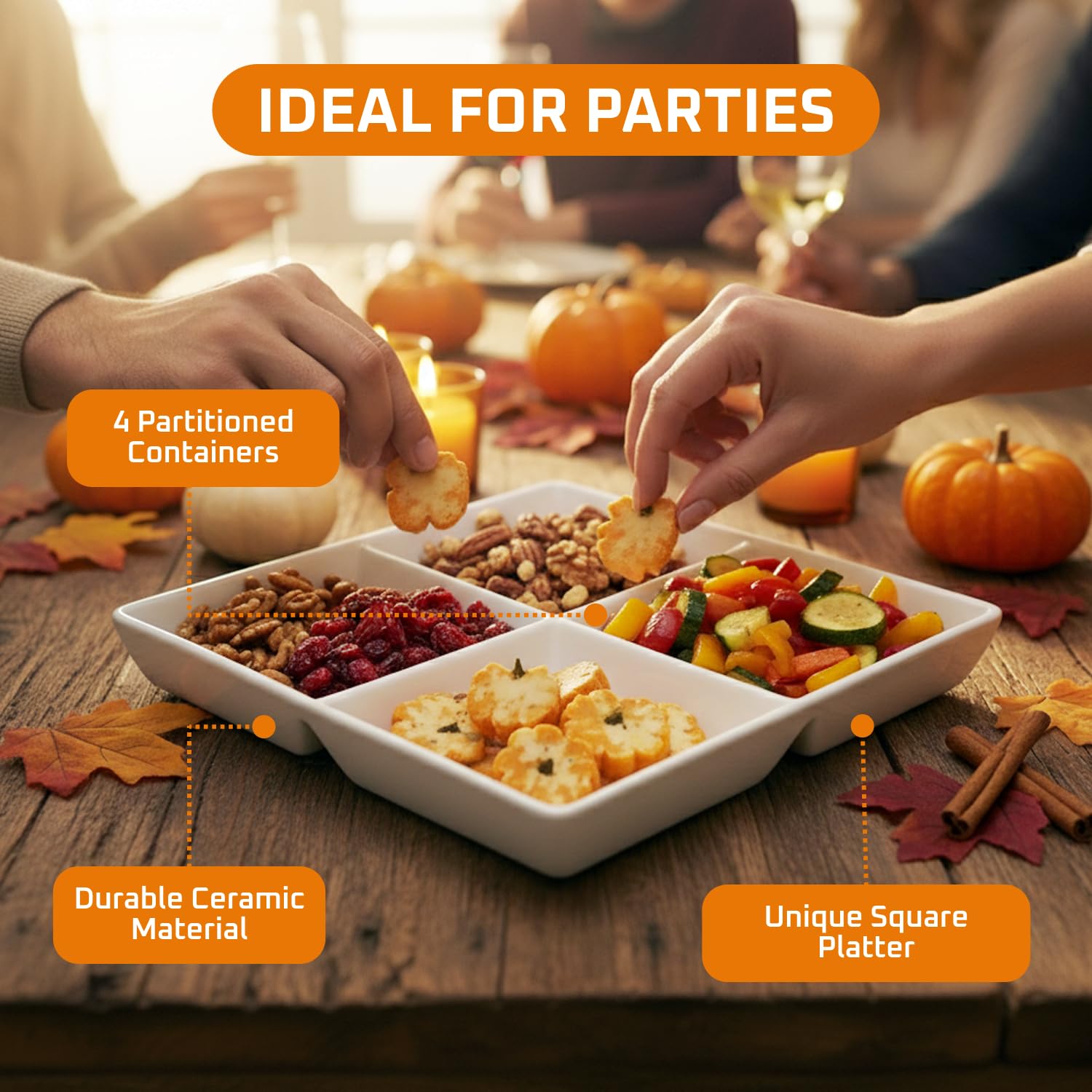 Ideal para reuniones familiares, organizando papas fritas, fruta y postres.