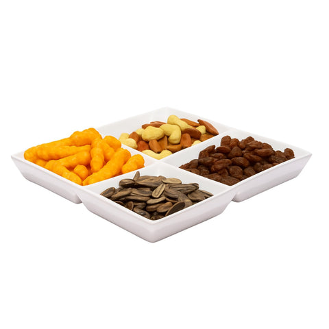 Bruntmor set de 2 bandejas cerámicas con 4 compartimentos, ideal para organizar aperitivos en brunch.