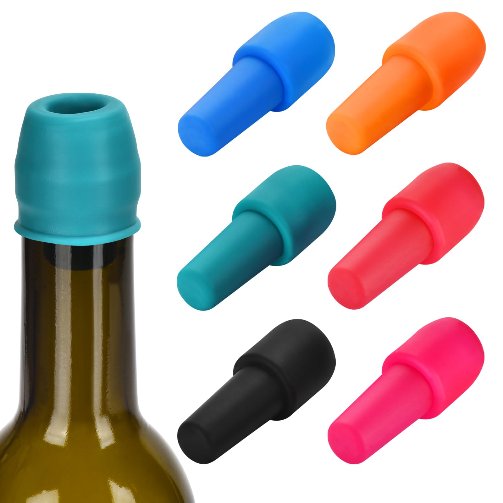 Brusoon tapon silicona vino 6-pack: sello hermético para conservar aromas