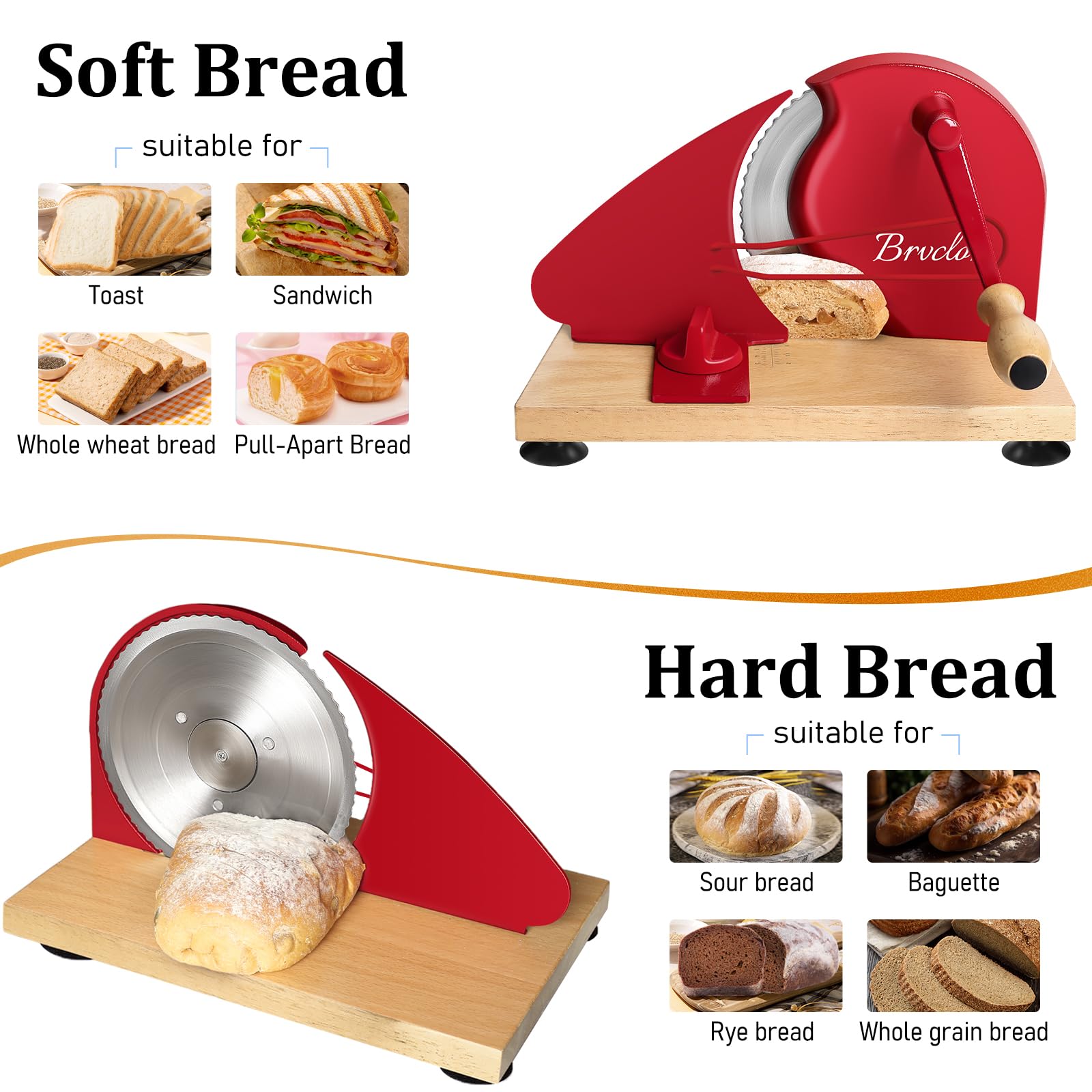 Brvclon Rebanador Pan Manual, ideal para pan artesanal en casa.