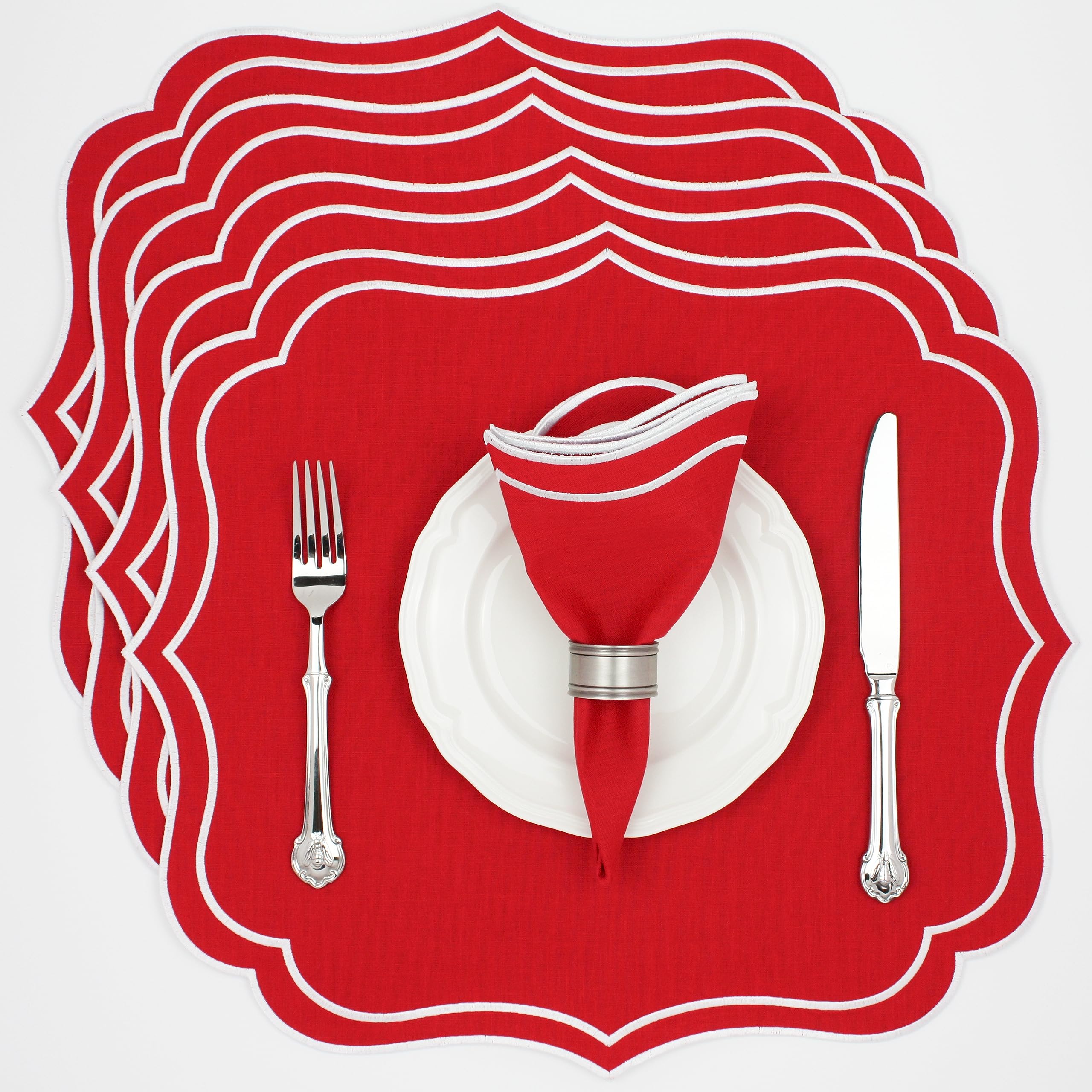 Bryonia placemats bordado con borde festoneado, elegante para la mesa.