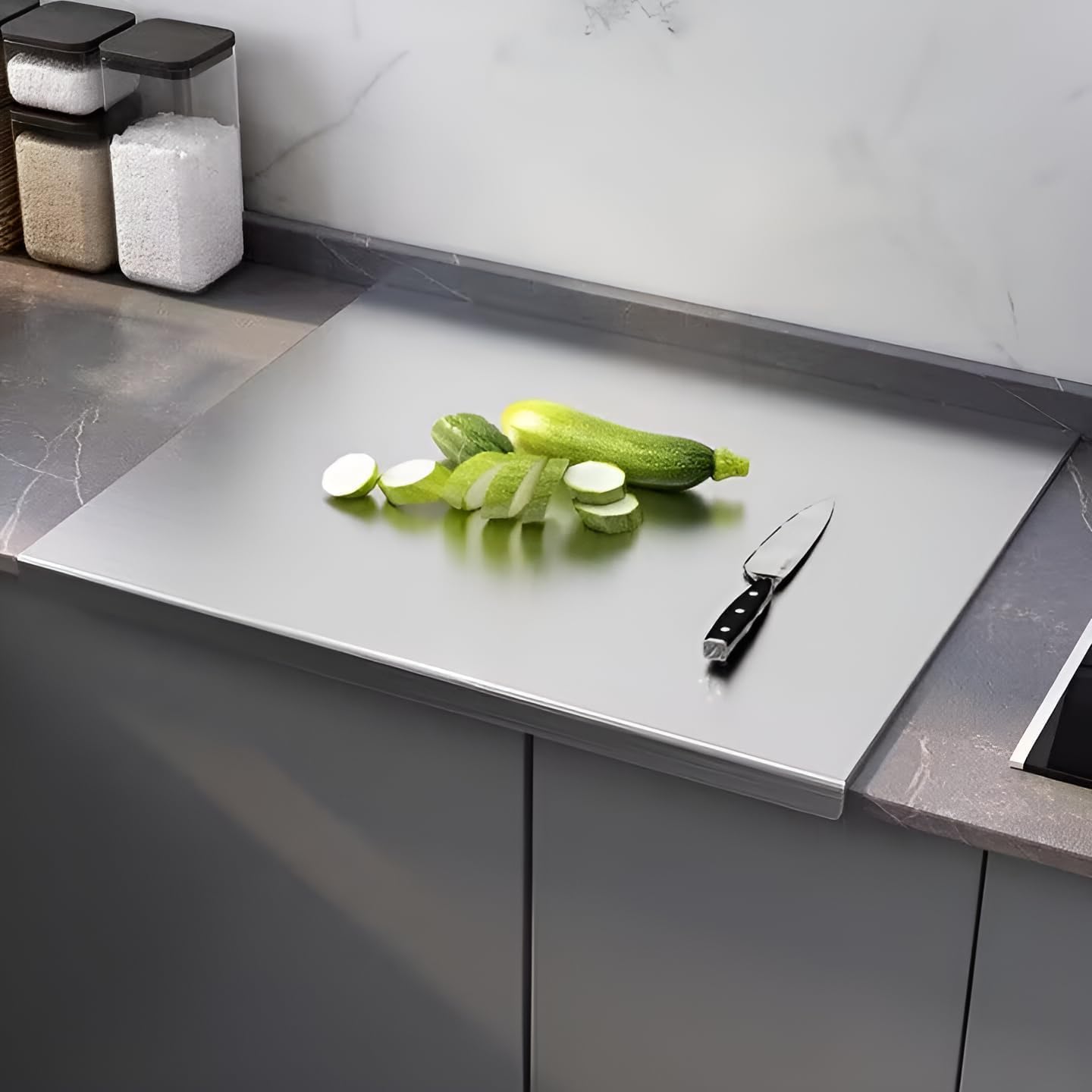 Tabla bscsqld para uso en cocina, apta para pan, frutas y verduras.