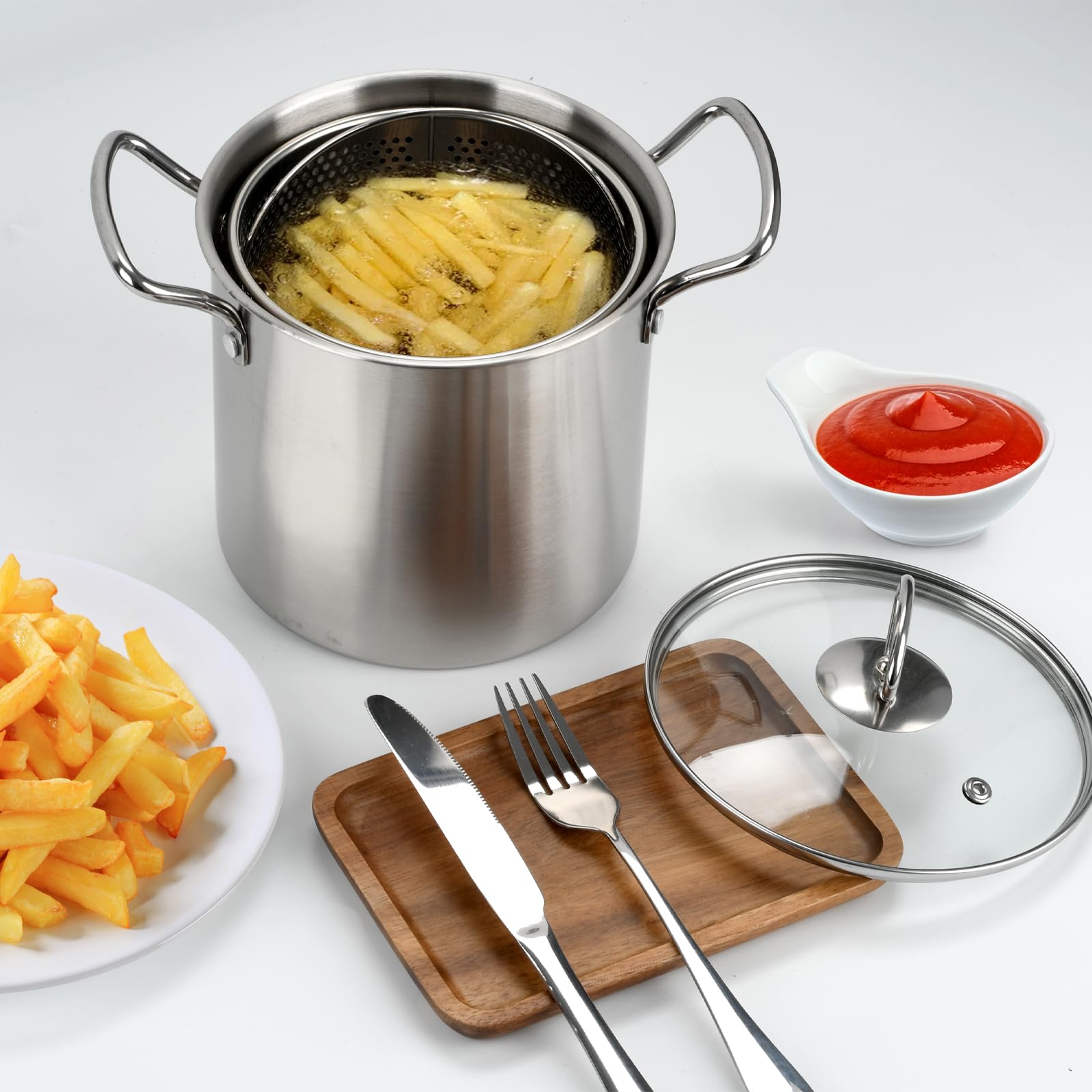 BSDLZCH Freidora profunda con tapa de cristal para observar el proceso.