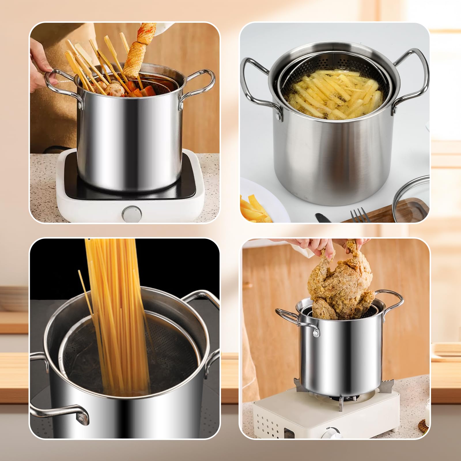 BSDLZCH Freidora profunda para usos múltiples papas nuggets y más.