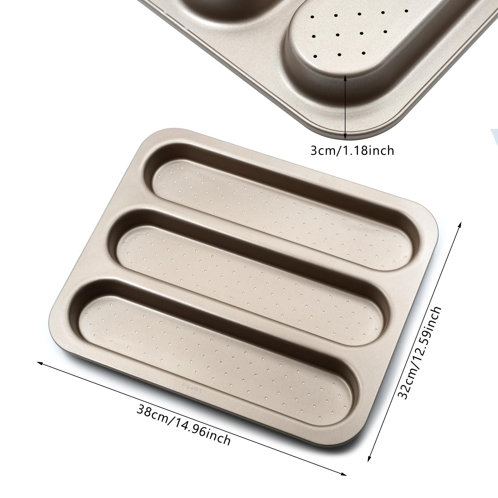 Pan BSDLZCH baguette rectangular con huecos para mejor circulación de aire.