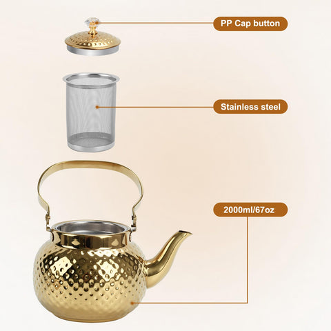 Tetera dorada BSDLZCH de 2L, ideal para servir en familia.