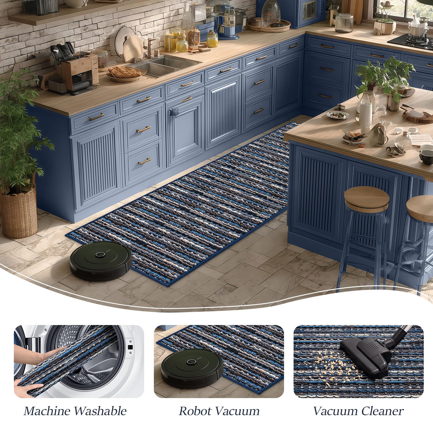 BSICPRO alfombra cocina estilo vintage azul añade calidez y estilo funcional.