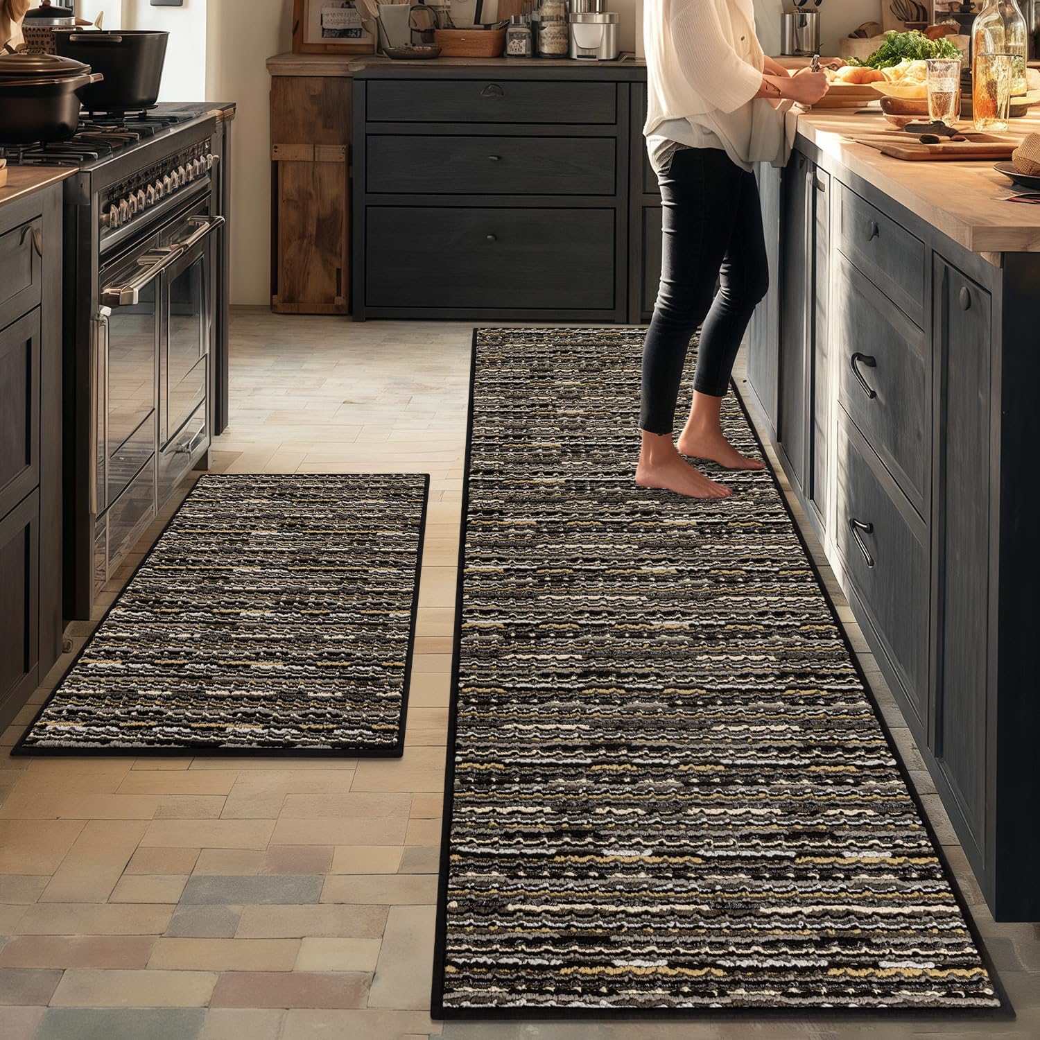 Alfombra BSICPRO conjunto cocina 2 piezas, vista frontal, ideal para áreas de pie extendidas.