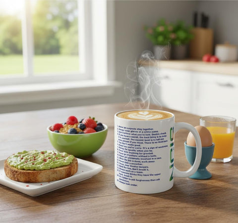 Taza BSM, acabado brillante en frente, apta lavavajillas para uso diario.