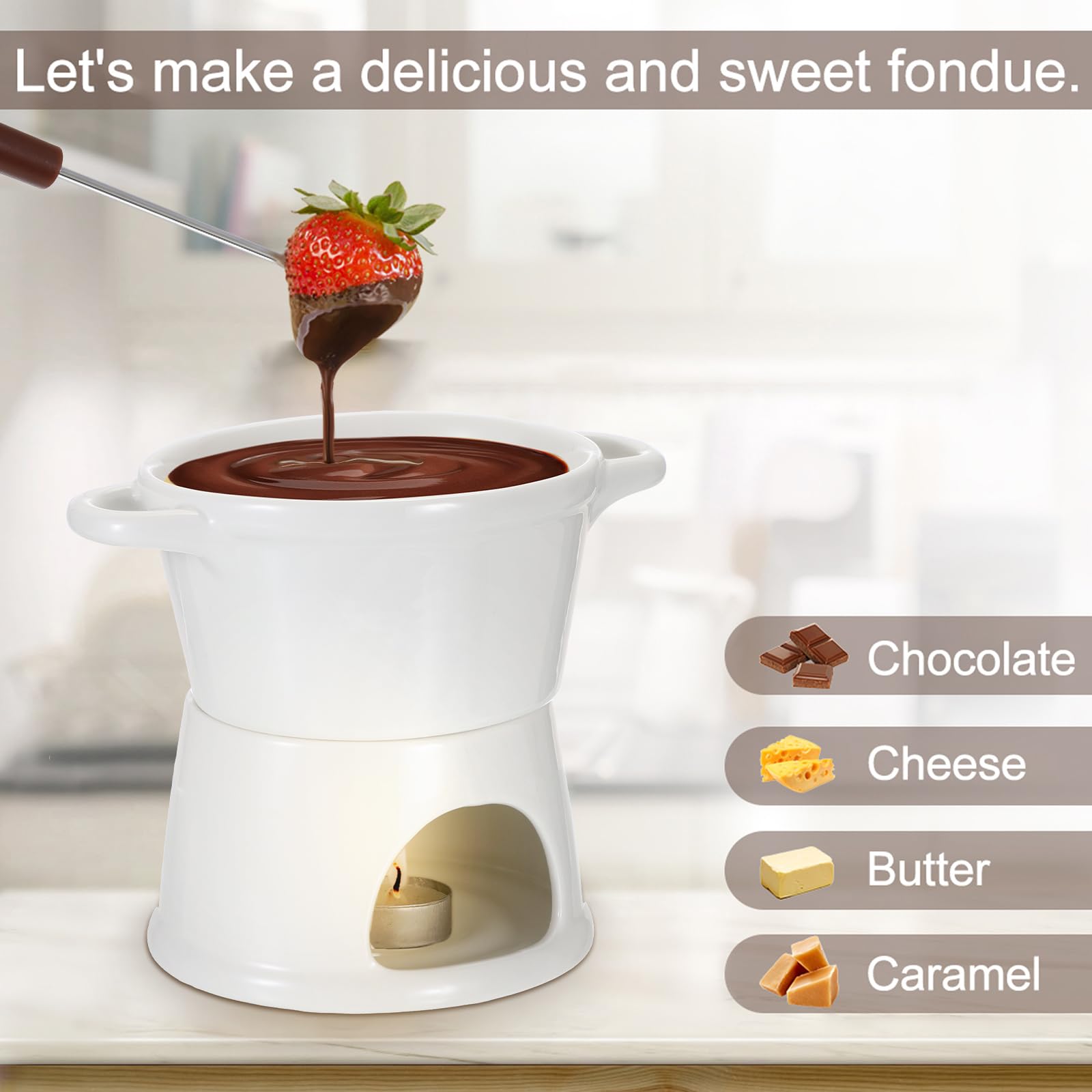 BSTKEY fondue blanco en mesa, ideal para reuniones y celebraciones.