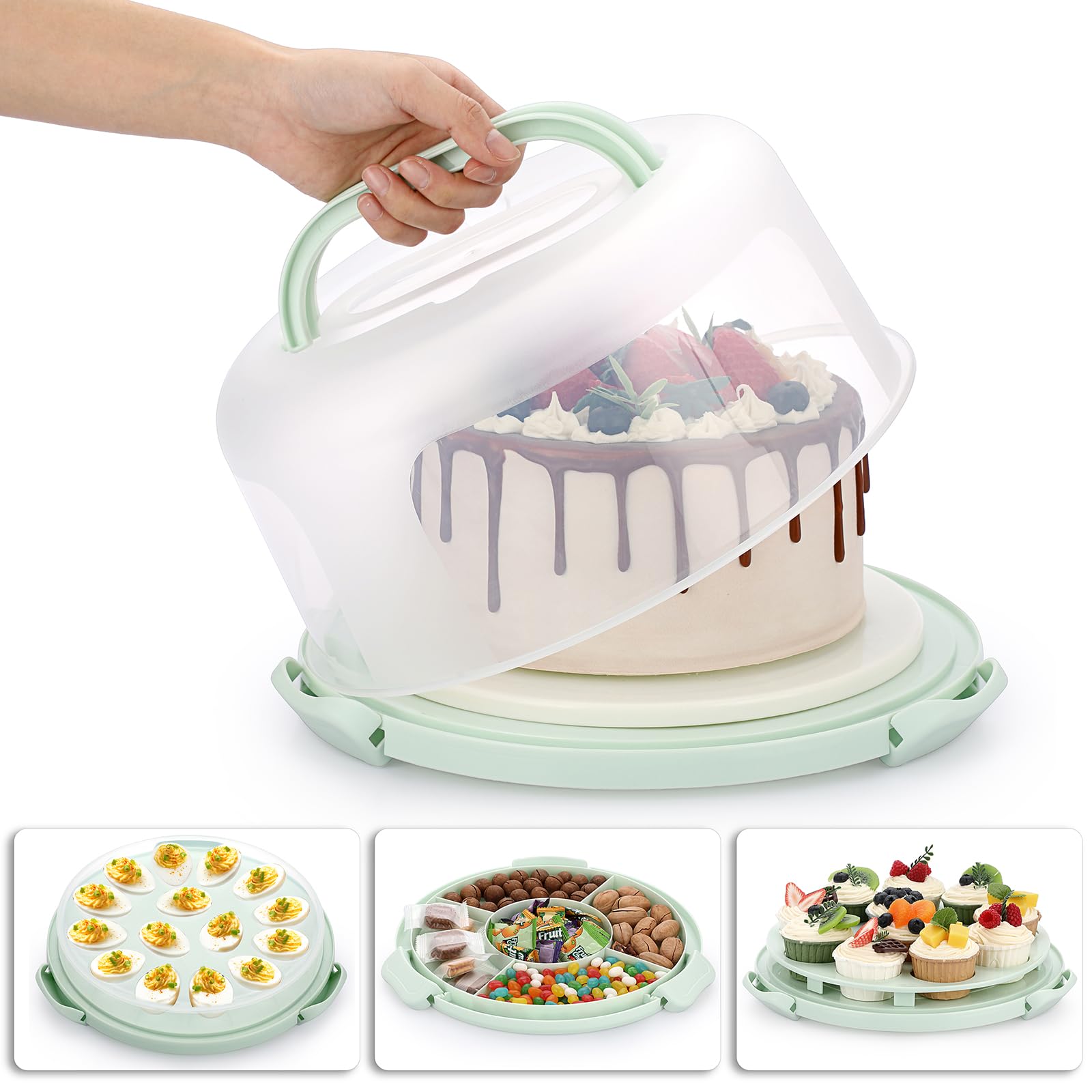 BSTKEY portacake portátil con tapa y asa: transporte seguro de tortas.