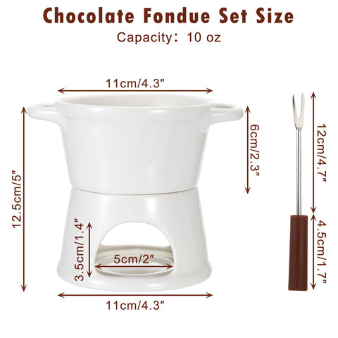 BSTKEY conjunto fondue blanco con base cerámica y dos tenedores para compartir.