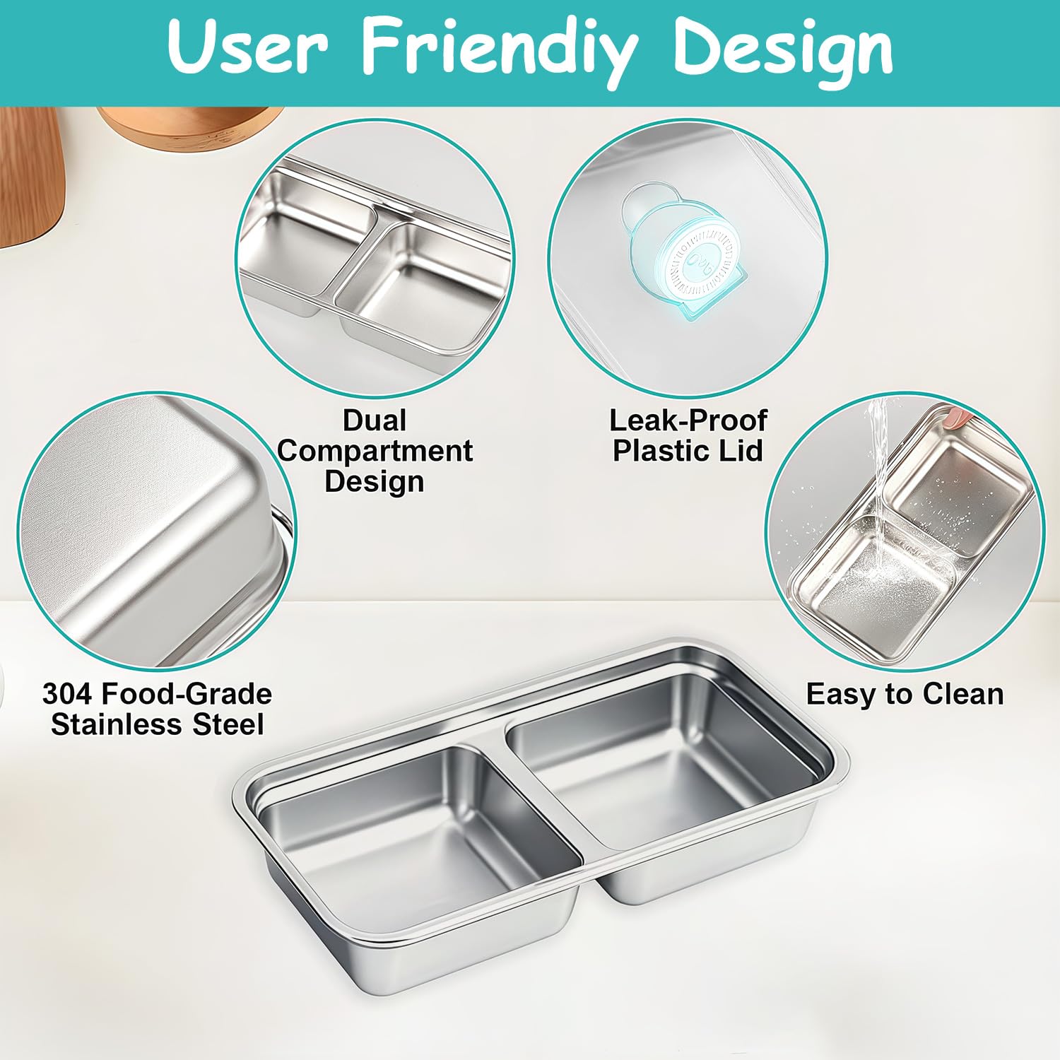BSTUR caja bento portátil con dos secciones para separar sabores.
