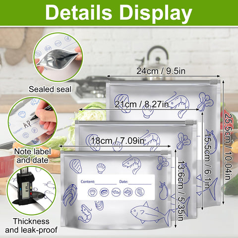 BSummit bolsas de aluminio con área para escribir para identificar vegetales y carnes