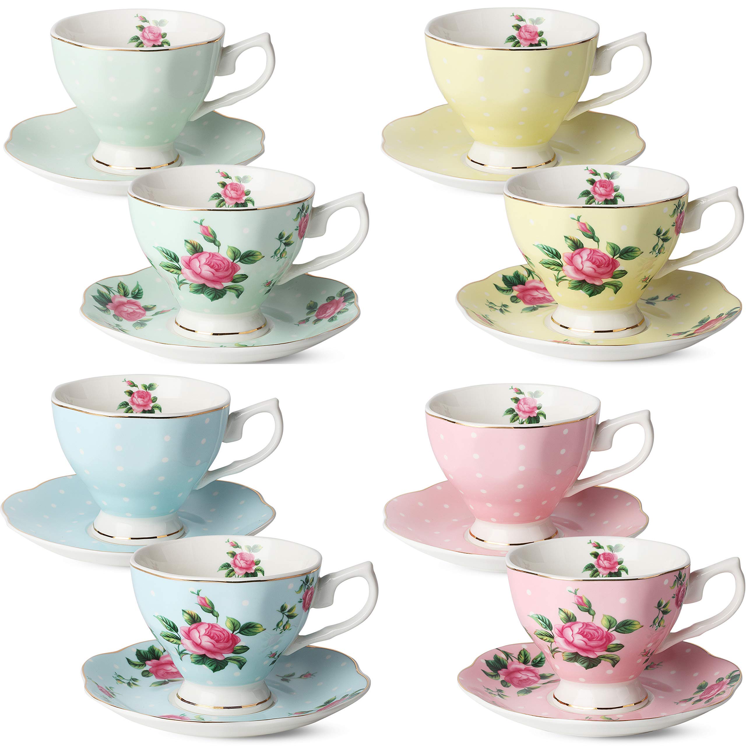 BTaT tazas florales con platillos, ideales para una experiencia de té elegante