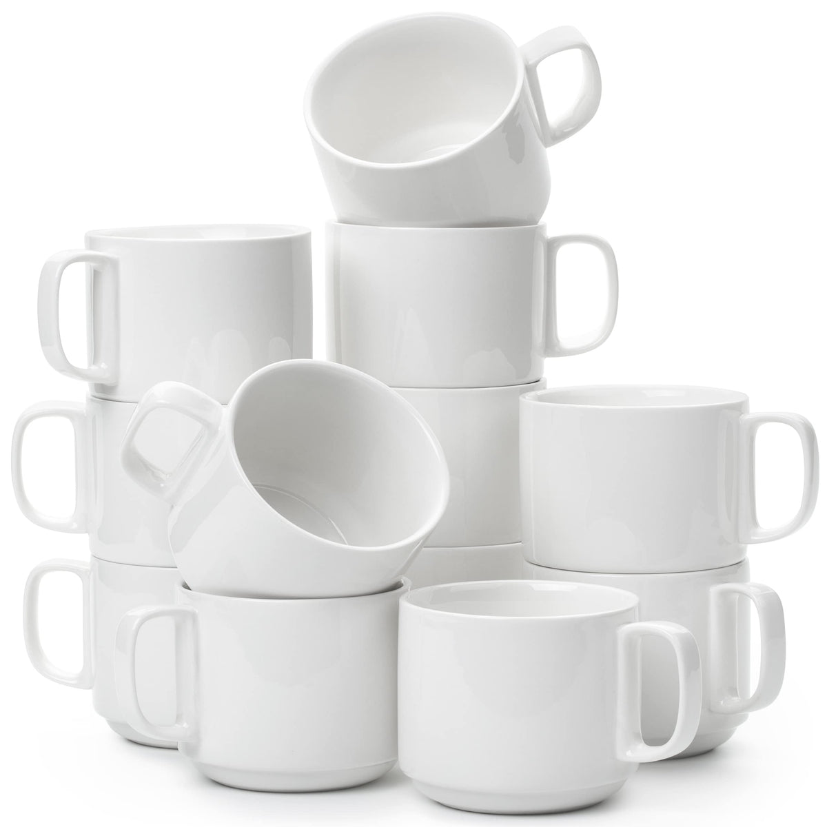 BTaT tazas de porcelana apilables, acabado blanco brillante para desayunos