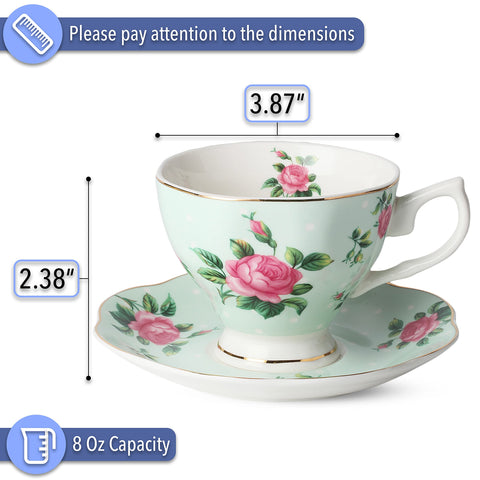 BTaT tazas de porcelana Rose Chintz con borde dorado para disfrutar de bebidas con estilo