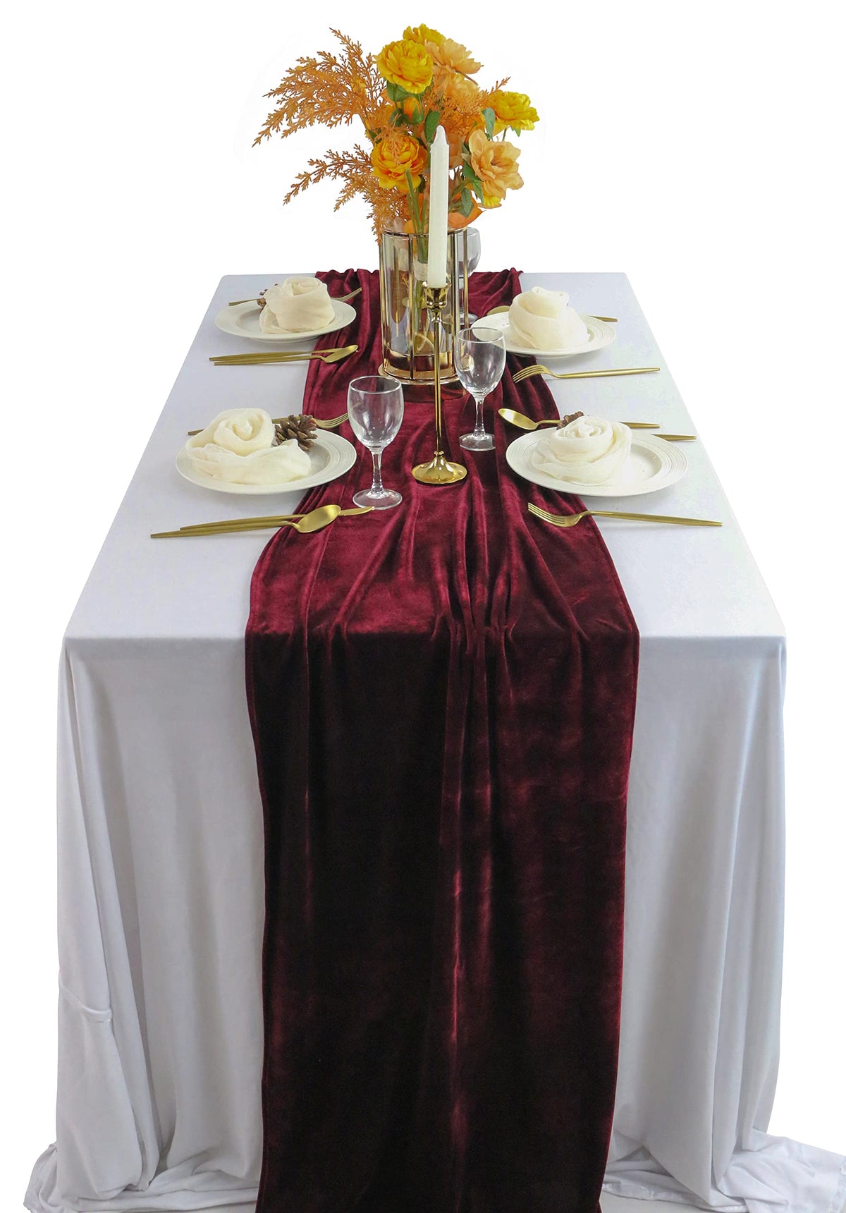 BTF Home camino de mesa de terciopelo burdeos, textura suave para una mesa elegante