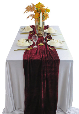 BTF Home camino de mesa de terciopelo burdeos, textura suave para una mesa elegante