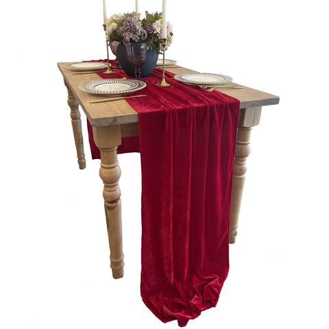 BTF Home camino de mesa en terciopelo rojo, elegante para cualquier mesa.