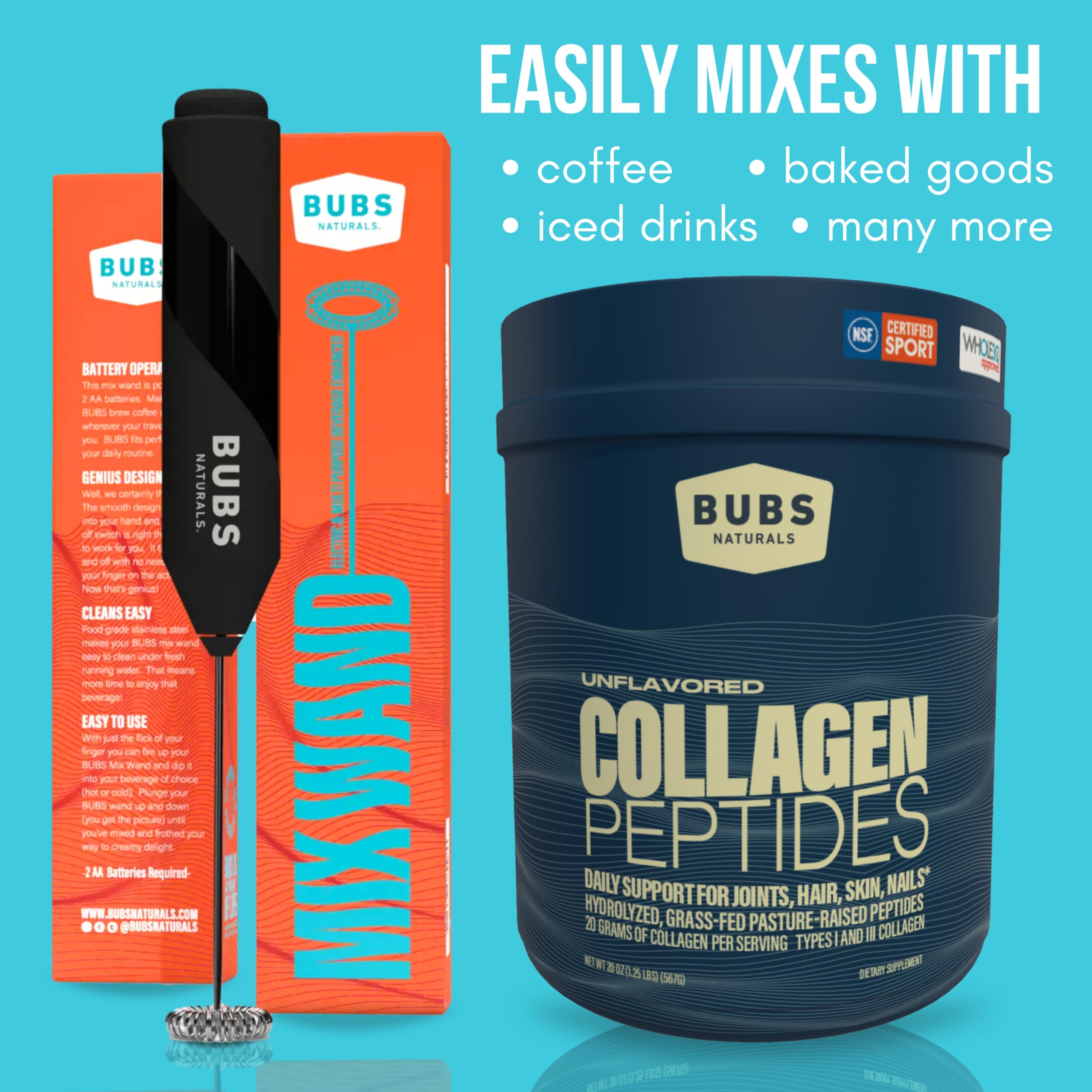 BUBS Naturals Mix Wand espuma para batidos de proteína en segundos