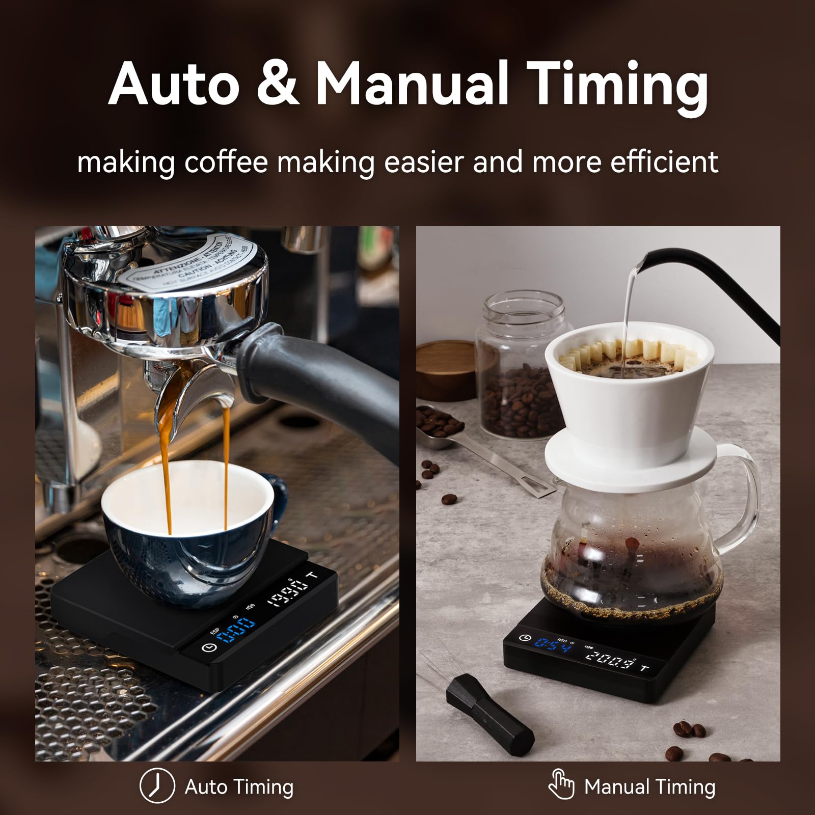 Bucanim Báscula con modos espresso y pour-over para extracción controlada