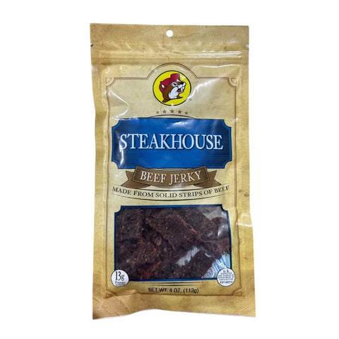 Buc-ee's bolsa frontal Steakhouse mostrando marca y fácil apertura