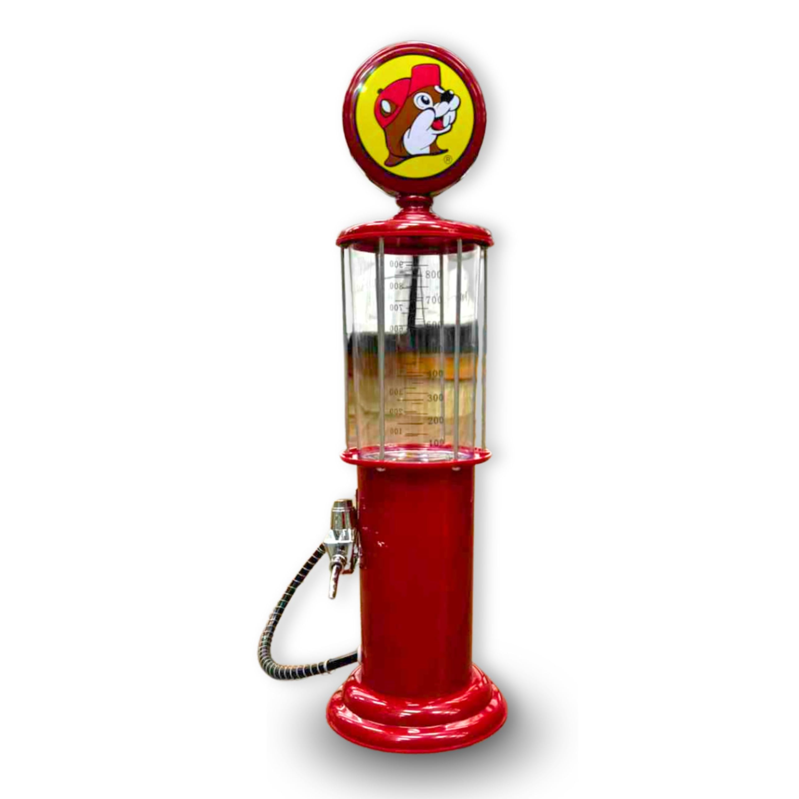 Dispensador Buc-ee's con bomba y gatillo, ideal para reuniones al aire libre.