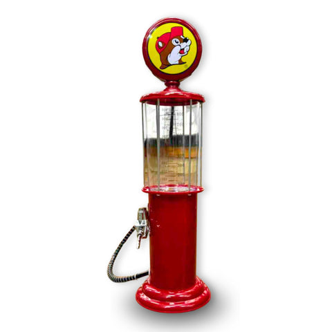Dispensador Buc-ee's con bomba y gatillo, ideal para reuniones al aire libre.