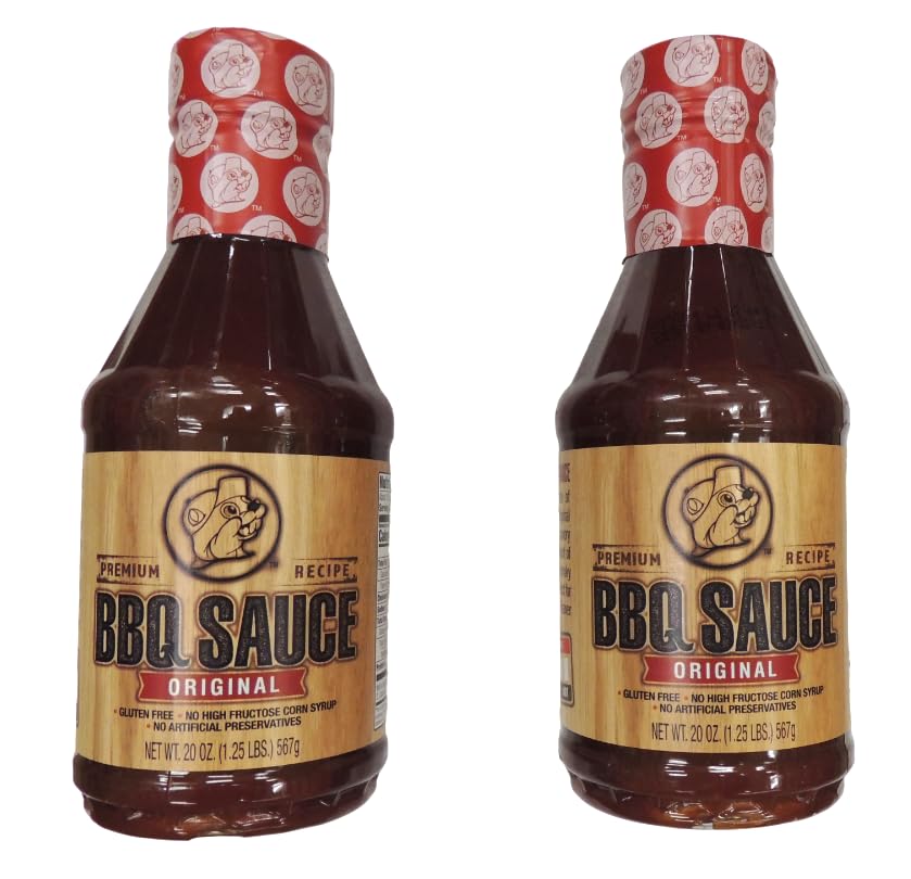 Buc-ee's envase frontal del pack de salsa BBQ mostrando la etiqueta y 40 oz para realzar sabor