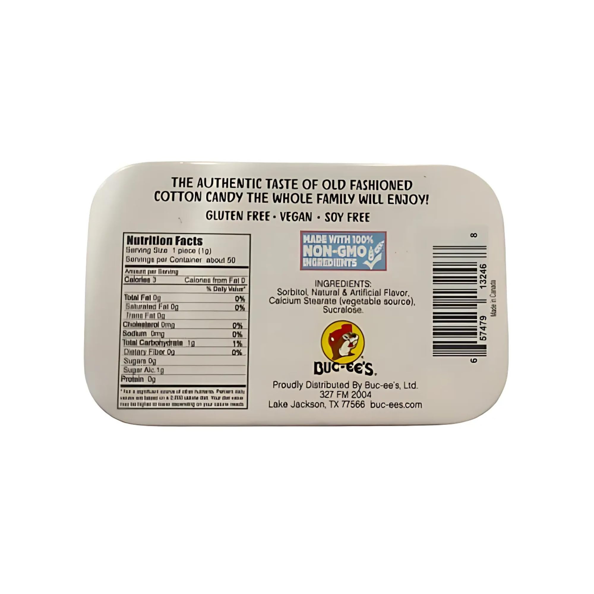 Buc-ee's primer plano de pastilla, detalle de textura y beneficio refrescante