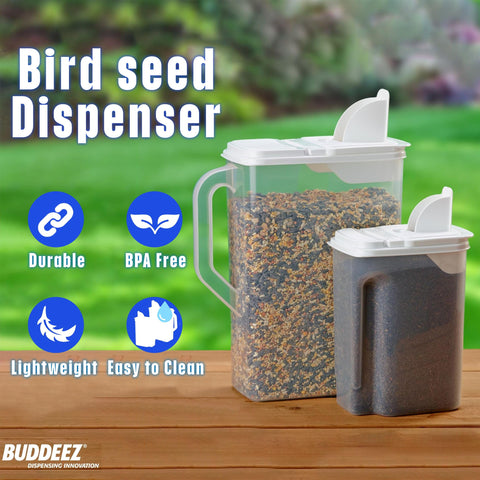 Buddeez boquilla de vertido facil para rellenar comederos sin desorden.