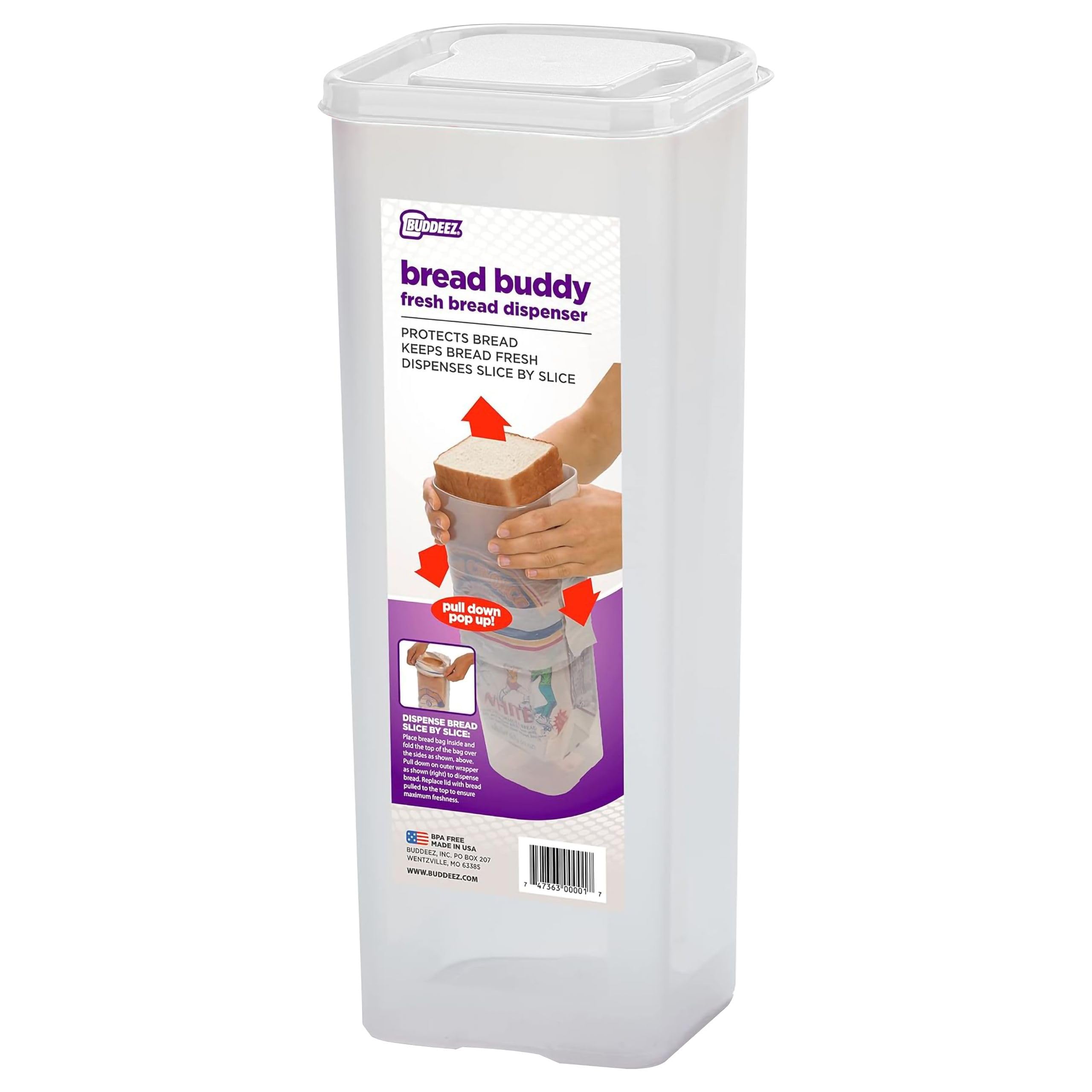 Buddeez Bread Buddy: caja frontal que deja ver el pan y su frescura.