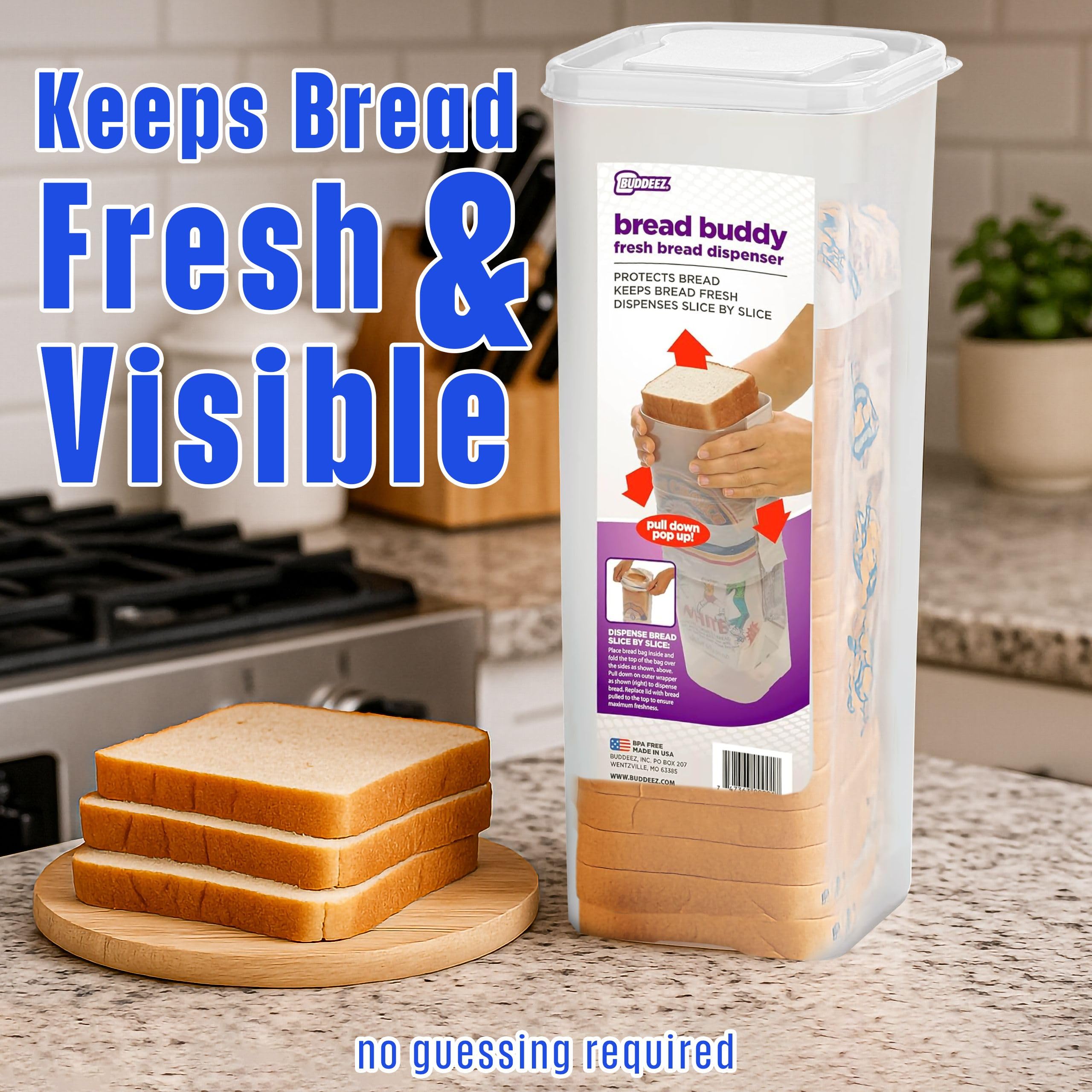 Buddeez Bread Buddy: dispensador de rebanadas para pan fresco.