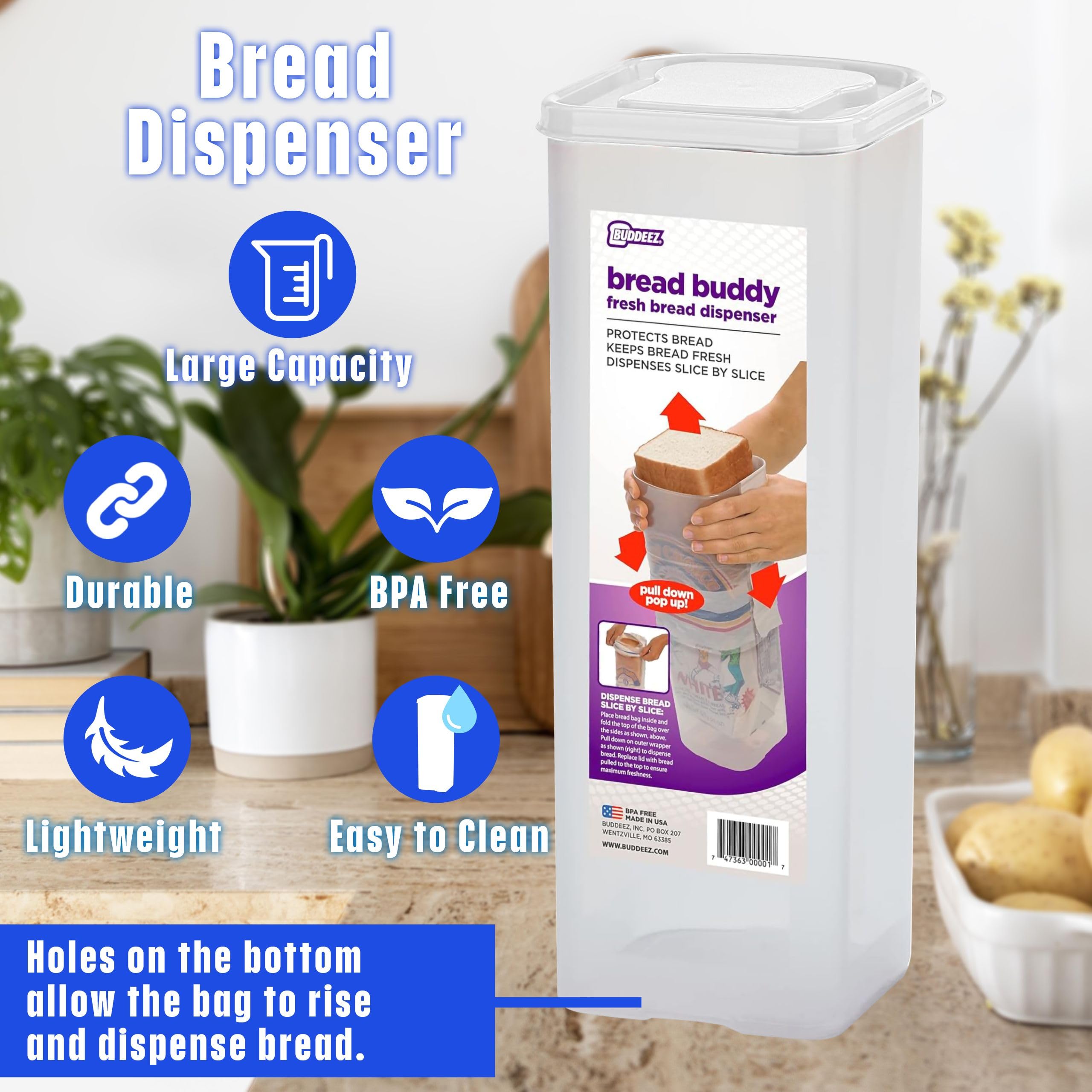 Buddeez Bread Buddy: protección rígida evita aplastamiento durante viajes.