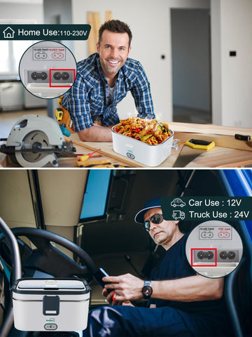 Uso 3 en 1: 110V, 12V y 24V para comer caliente en casa, coche o ruta