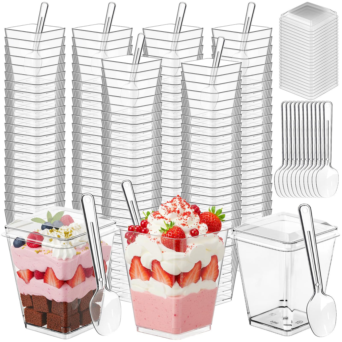 Copa de postre Budiwati transparente con tapa para porciones individuales.