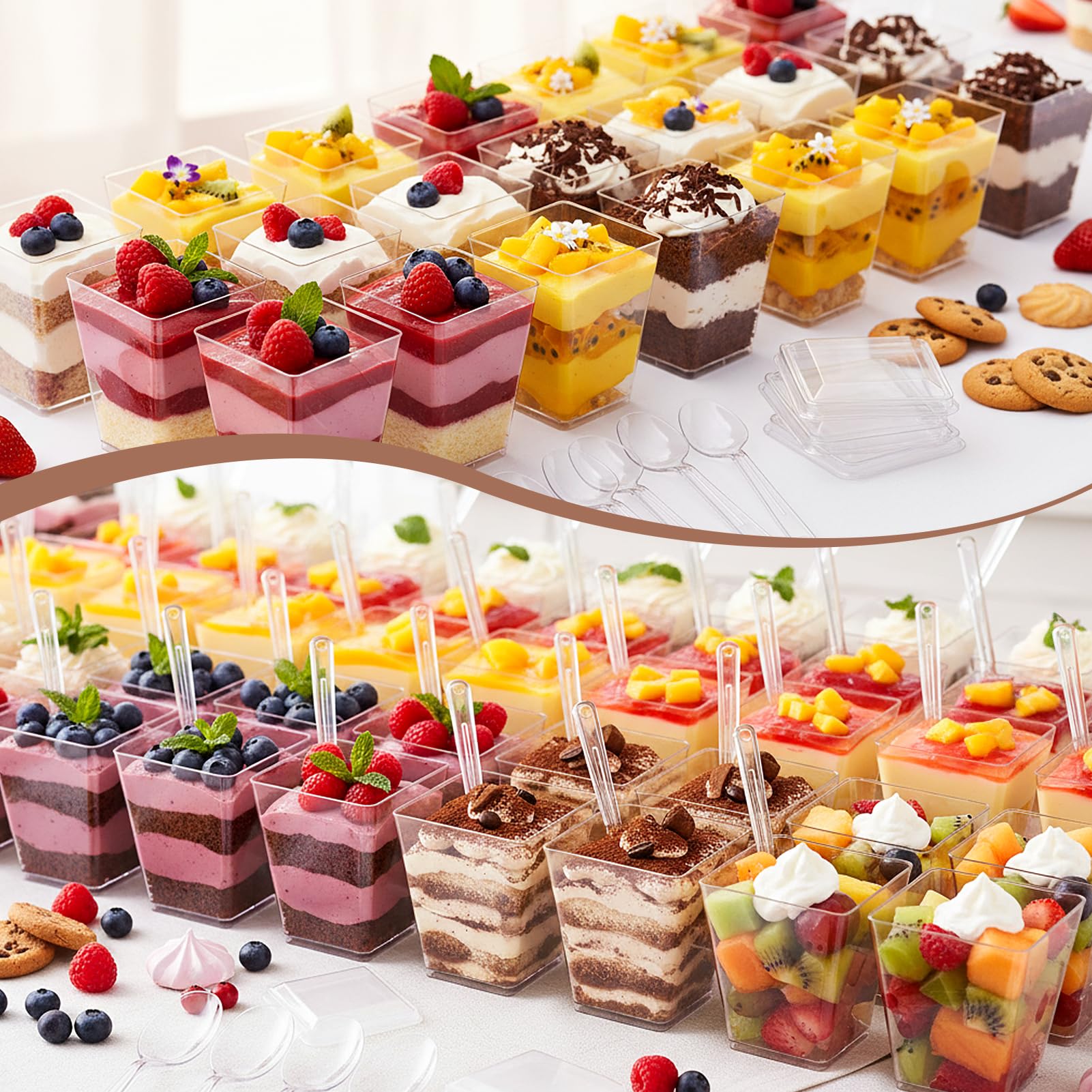 Montaje rápido de postres con copas Budiwati para eventos.