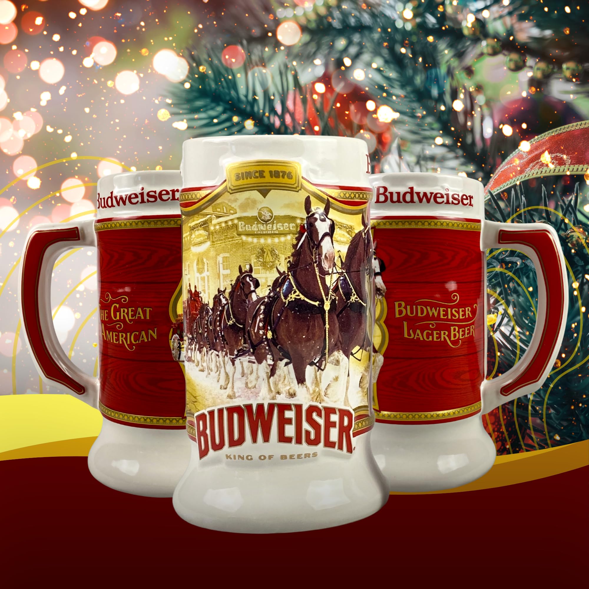 Budweiser Stein: detalle de textura cerámica que resalta su acabado artesanal.
