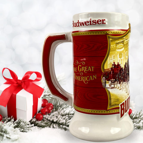 Budweiser Stein: diseño navideno, estilo festivo para la estantería.