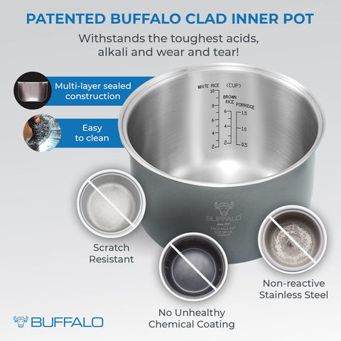 Buffalo Olla Arrocera con salida de vapor móvil para limpieza rápida