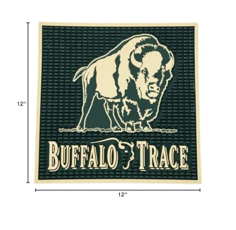 Alfombrilla de bar de goma Buffalo Trace verde, ideal para mantener limpia la barra durante eventos.