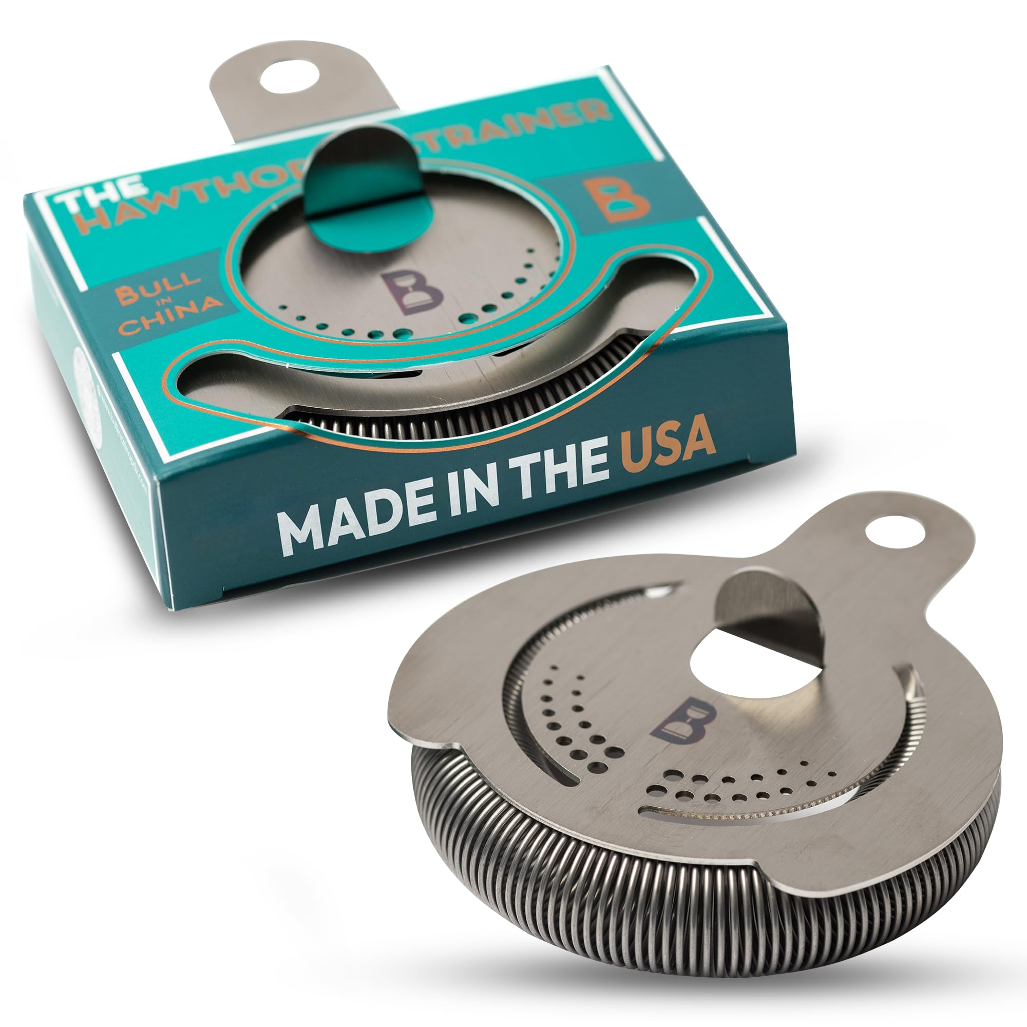 Bull in China Hawthorne Strainer, cuerpo inoxidable para uso profesional y duradero.