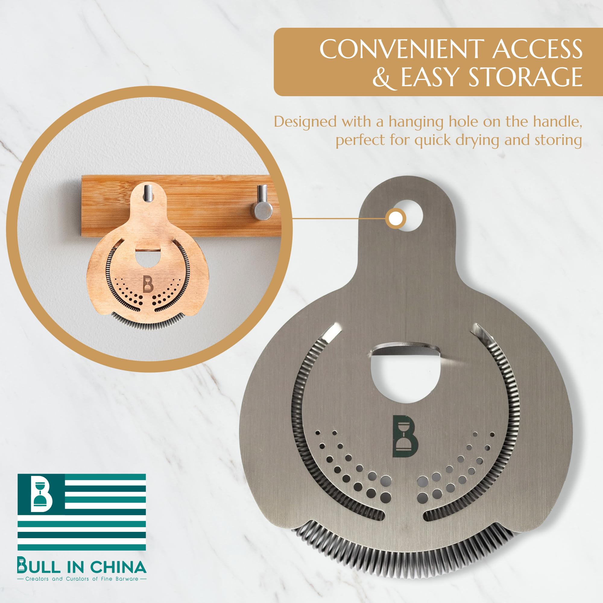 Bull in China Hawthorne Strainer, ensamblaje preciso para colado suave sin goteos.