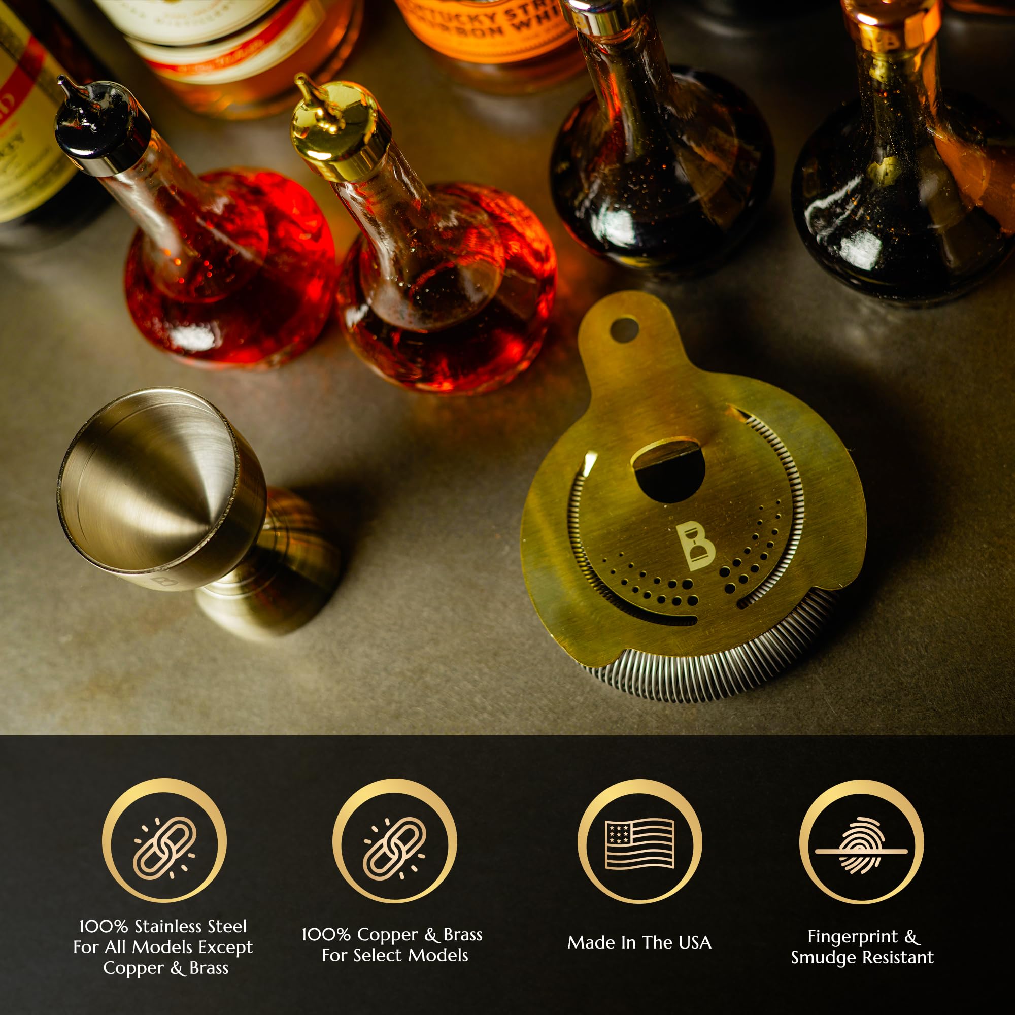 Bull in China Hawthorne Strainer, ideal para cocteleras tipo Boston y filtrado limpio.