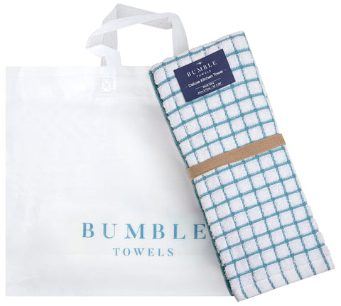Toallas Bumble: diseño clásico en azul, ideal para estilo de cocina.