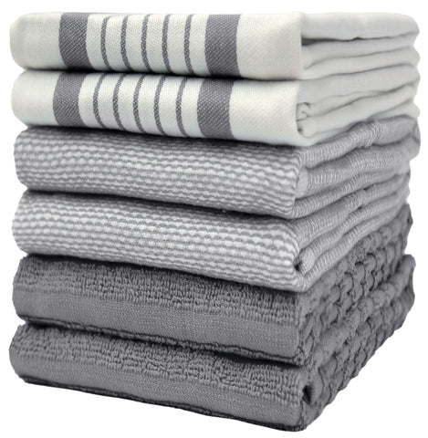 Toallas Bumble Towels plano gris rayas para secar platos con alta absorbencia.