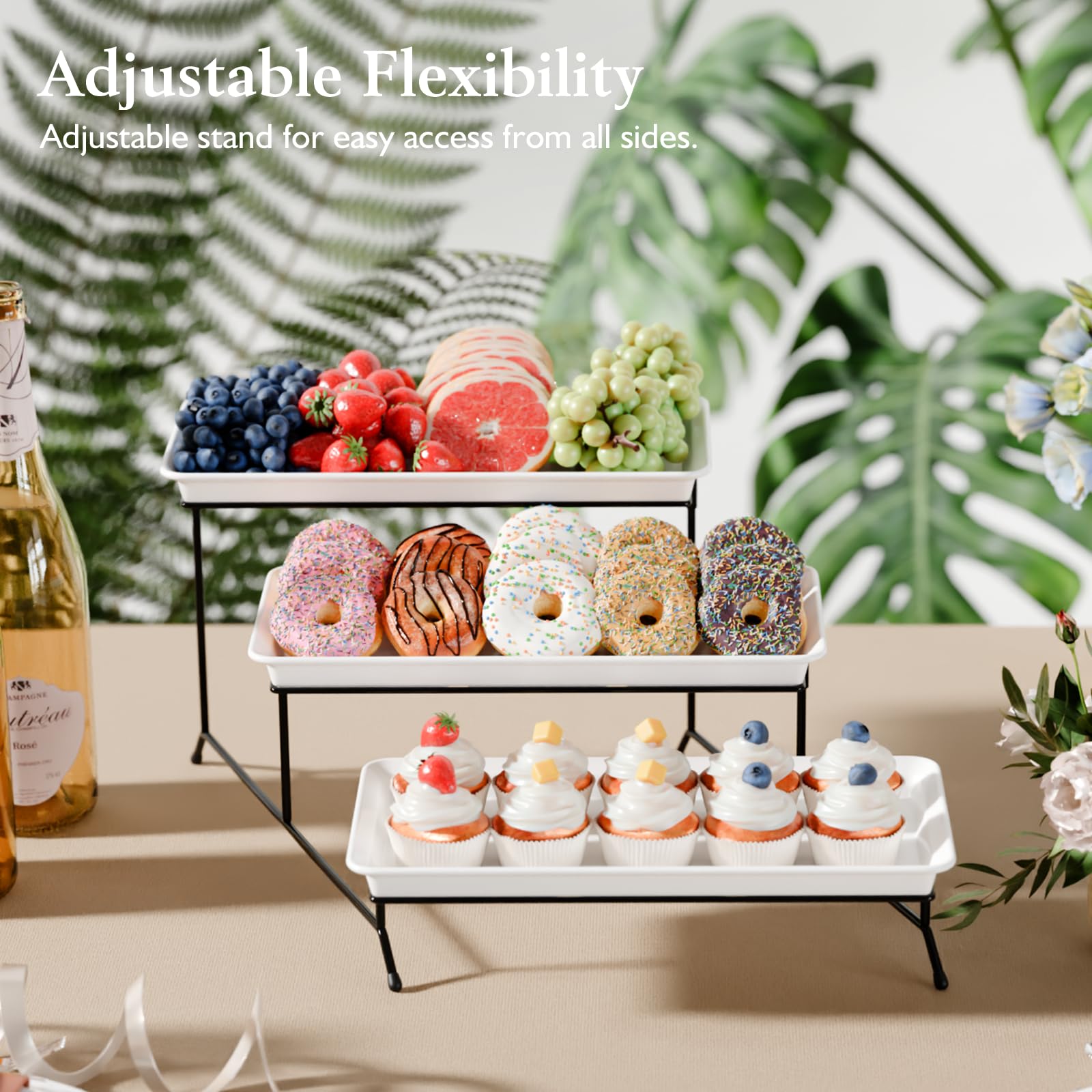 Bumusty bandejas para frutas y aperitivos en mesa de buffet