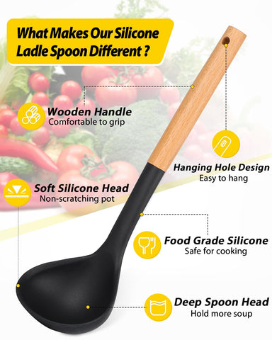 BundlePro conjunto de dos cucharones para sopa silicona segura.