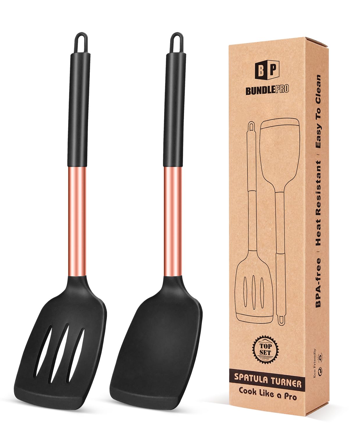 Conjunto de espátulas de silicona Bundlepro en rosa y oro para cocina suave
